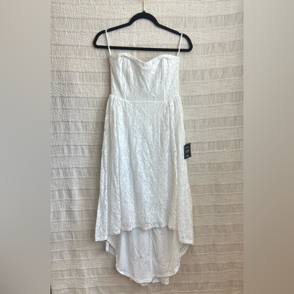 LULUS Curated Charm White Lace Strapless Bustier High-Low Dress BRIDAL - Picture 5 of 12
